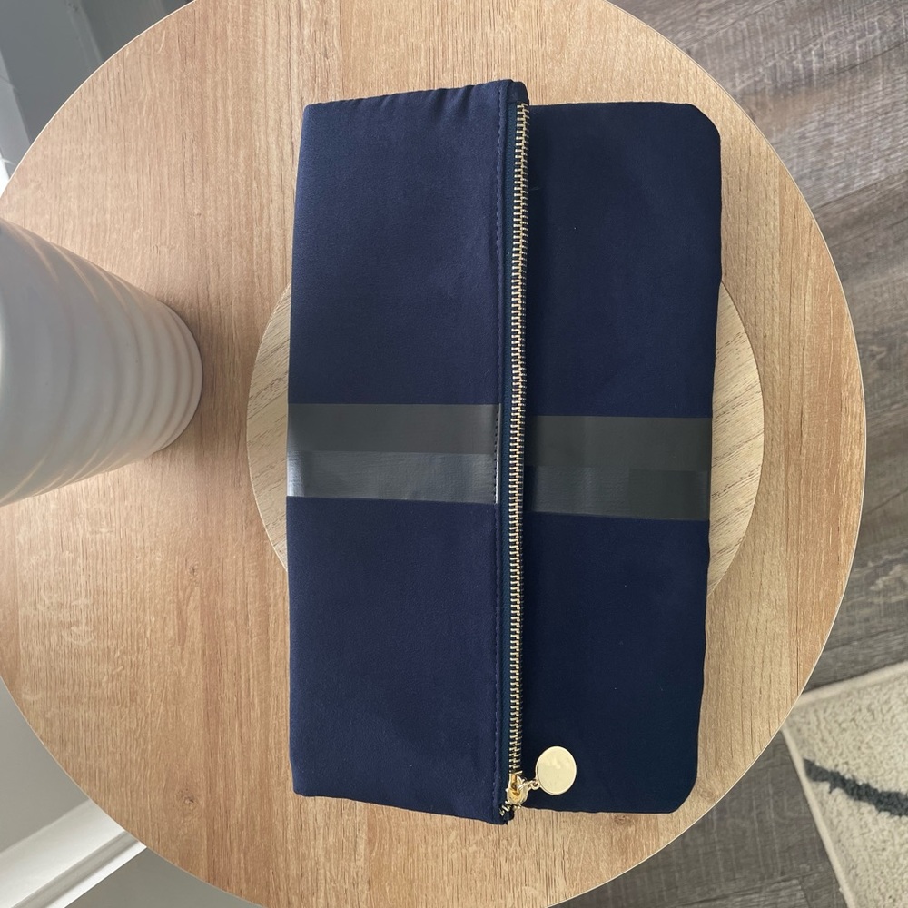 Navy Zip Clutch with Black Stripe